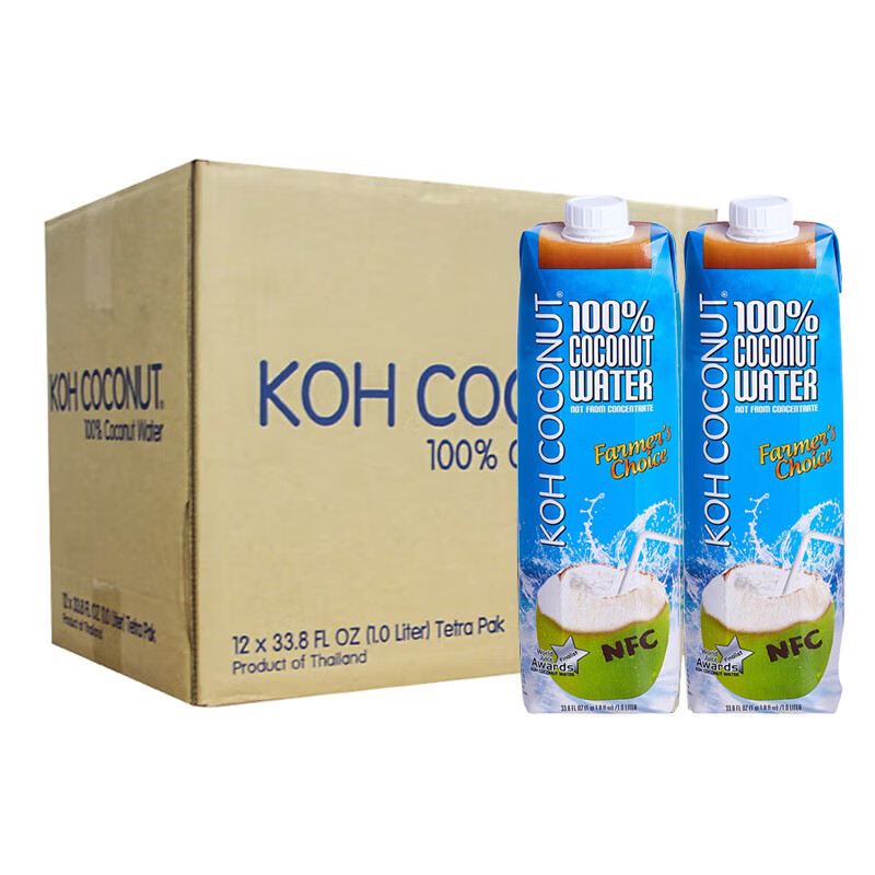 酷椰屿（Koh coconut）泰国进口纯椰子水 椰子汁1Lx12瓶装0脂肪nfc 12瓶装