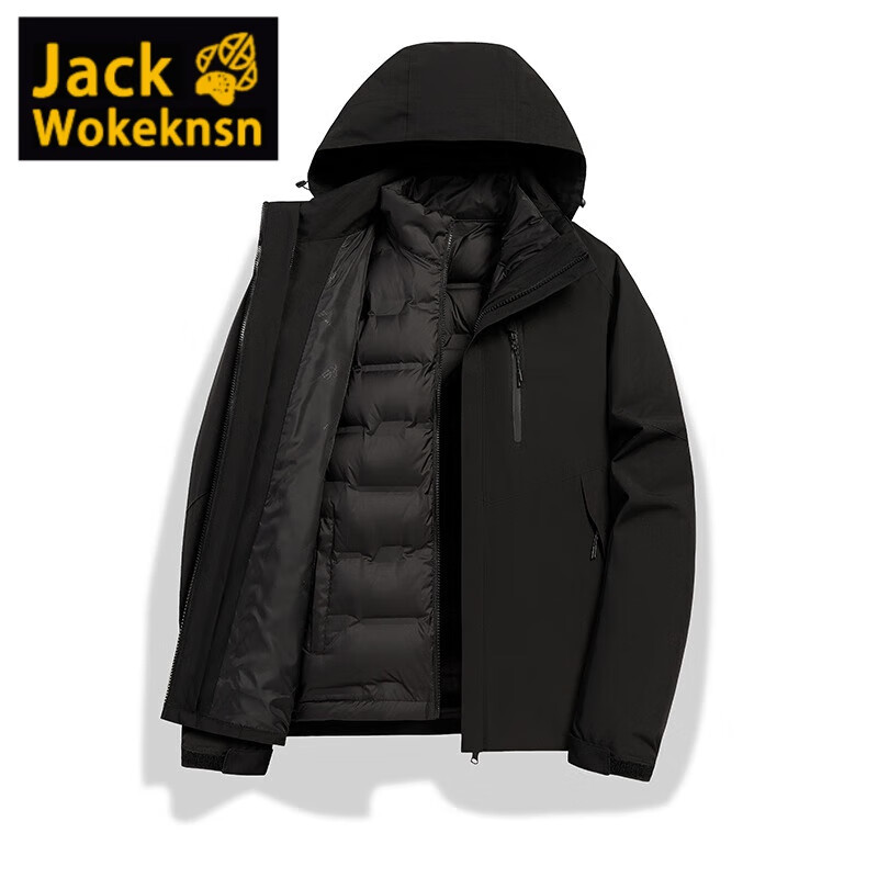 JACK WOKEKNSN狼爪云冲锋衣男女羽绒三合一情可拆卸户外秋冬加厚防风情侣外套 99536黑色男-羽绒三合一 XL 京东折扣/优惠券