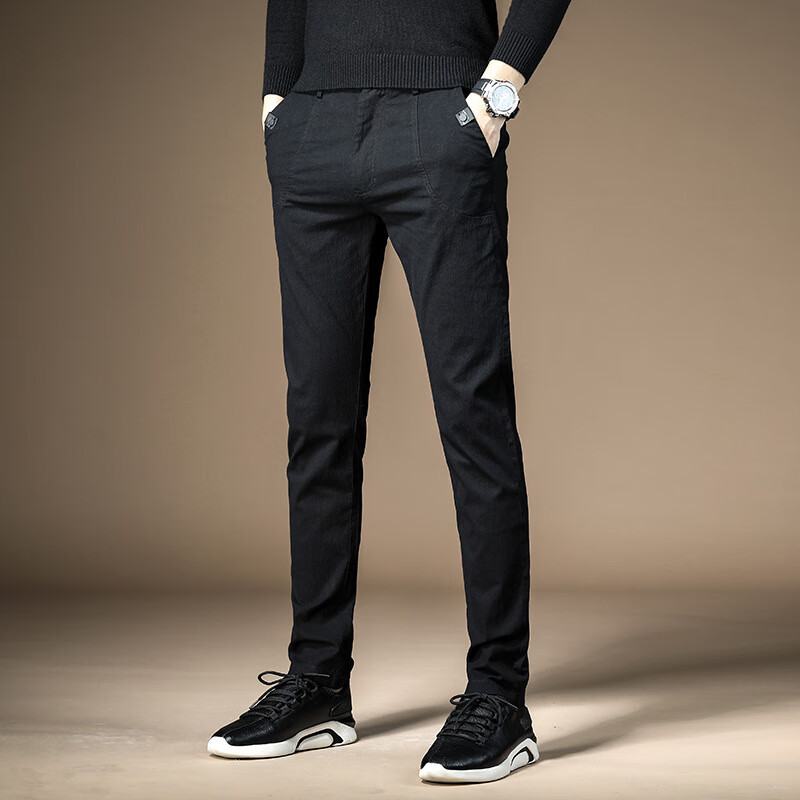 时尚休闲裤韩版简约弹力裤子修身小脚裤纯棉男裤潮 黑色621长裤 34