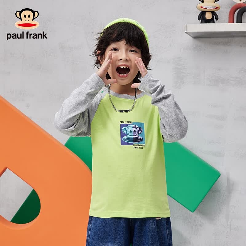 大嘴猴（paul frank）童装T恤2023新款男童潮春秋上衣中大童圆领纯棉长袖打底衫百搭色 荧光绿 140怎么样,好用不?