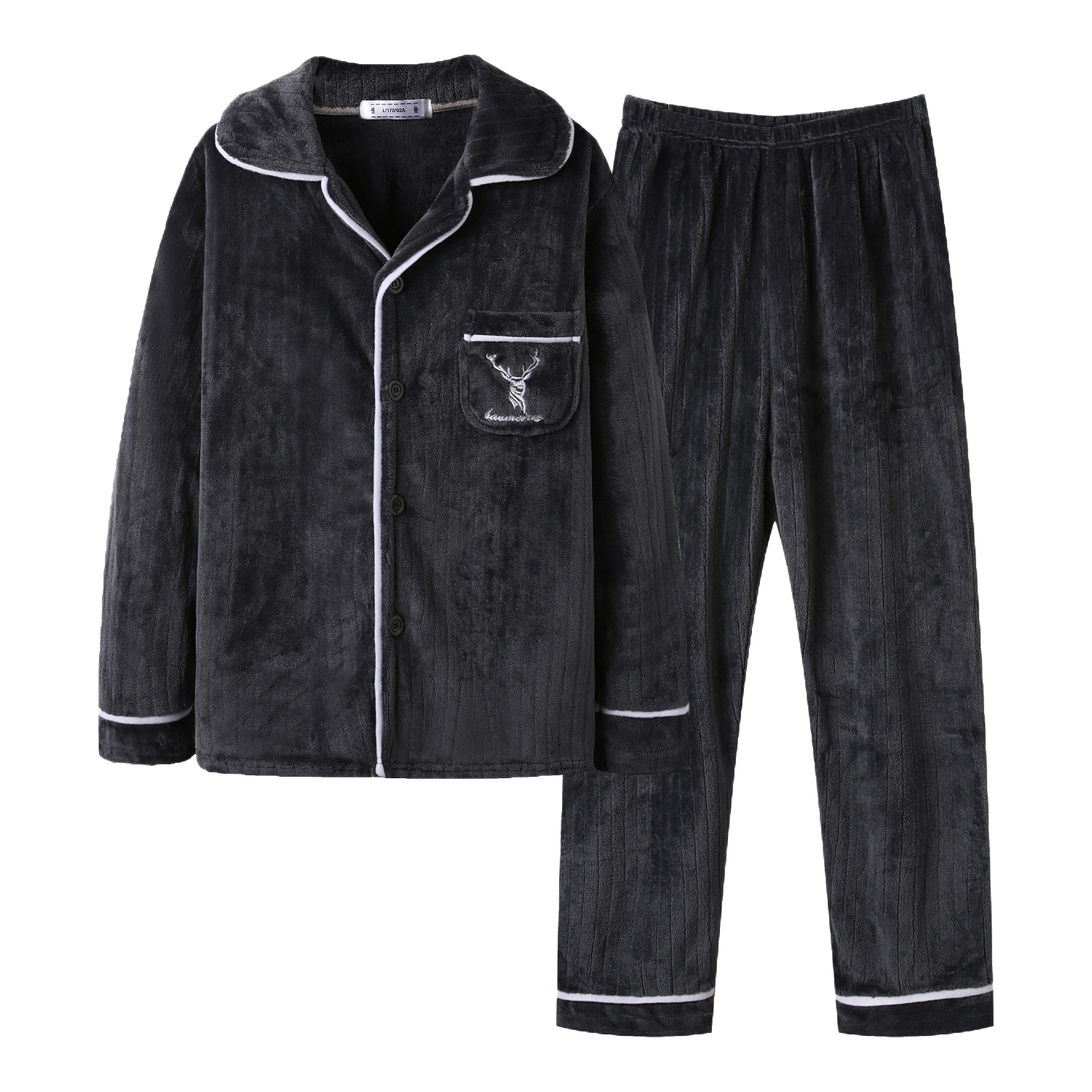 雪中飞珊瑚绒睡衣男士秋冬季加绒加厚2025新款法兰绒家居服套装大码保暖 NSCJF-灰色抽条小鹿 2XL 【宽松版型建议155-180斤】