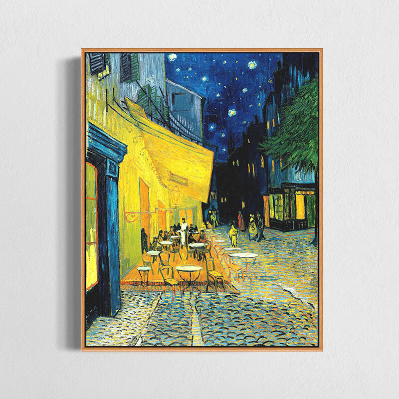 夜晚的露天咖啡座 梵高印刷喷绘画客厅卧室沙发背景装饰画风景画 木色
