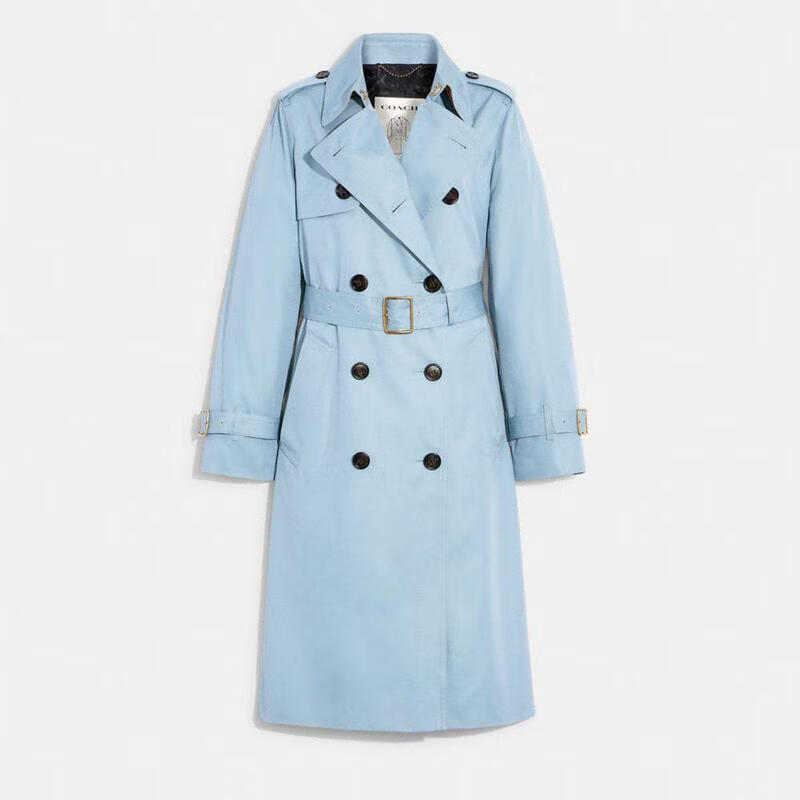 蔻驰(coach)奢侈品女装外套 trench 女士经典款英伦双排扣翻领中长棉