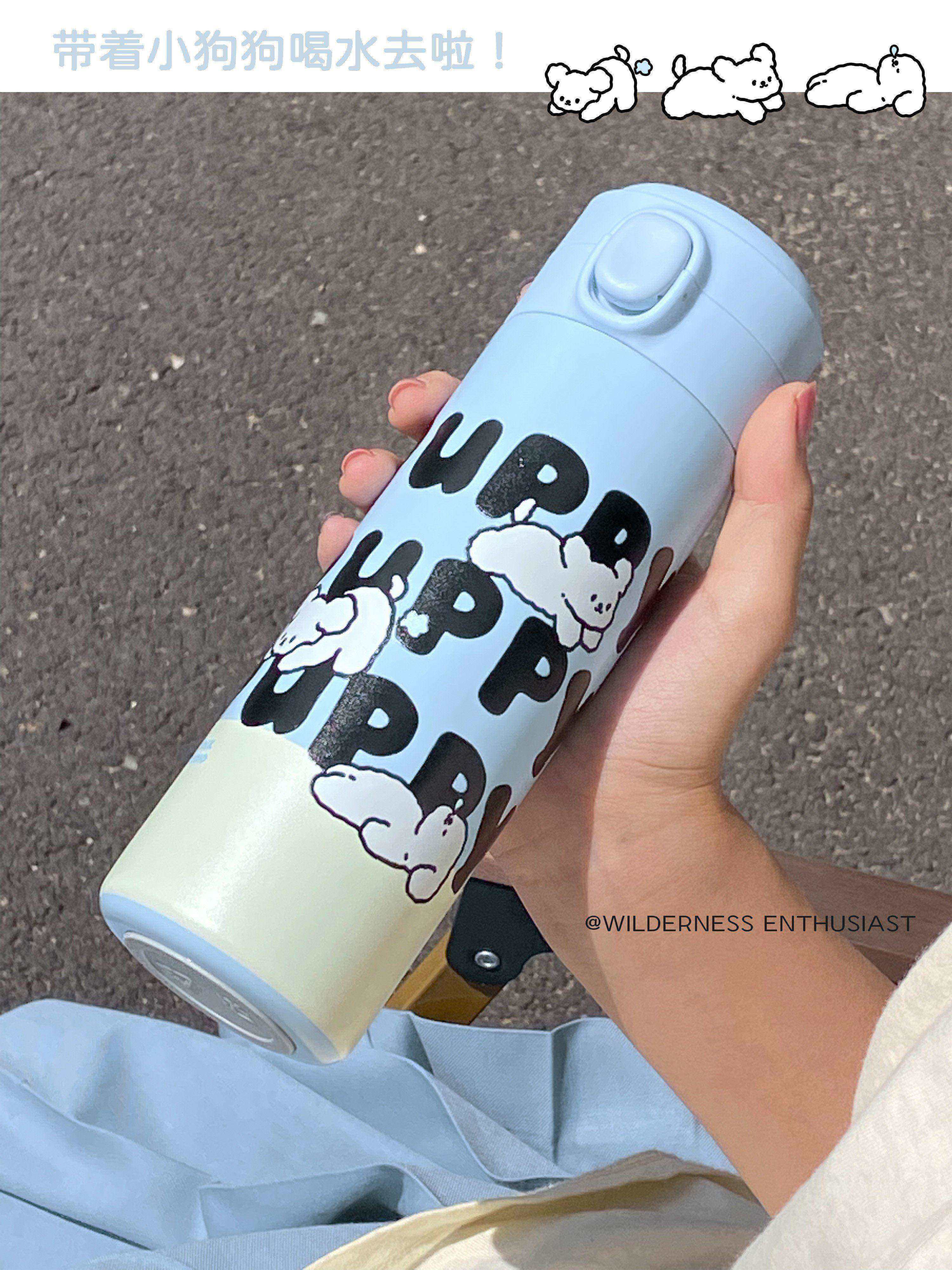 梦泡原野趣puppy蓝色小狗保温杯304不锈钢保温杯可爱可携式豌豆盖