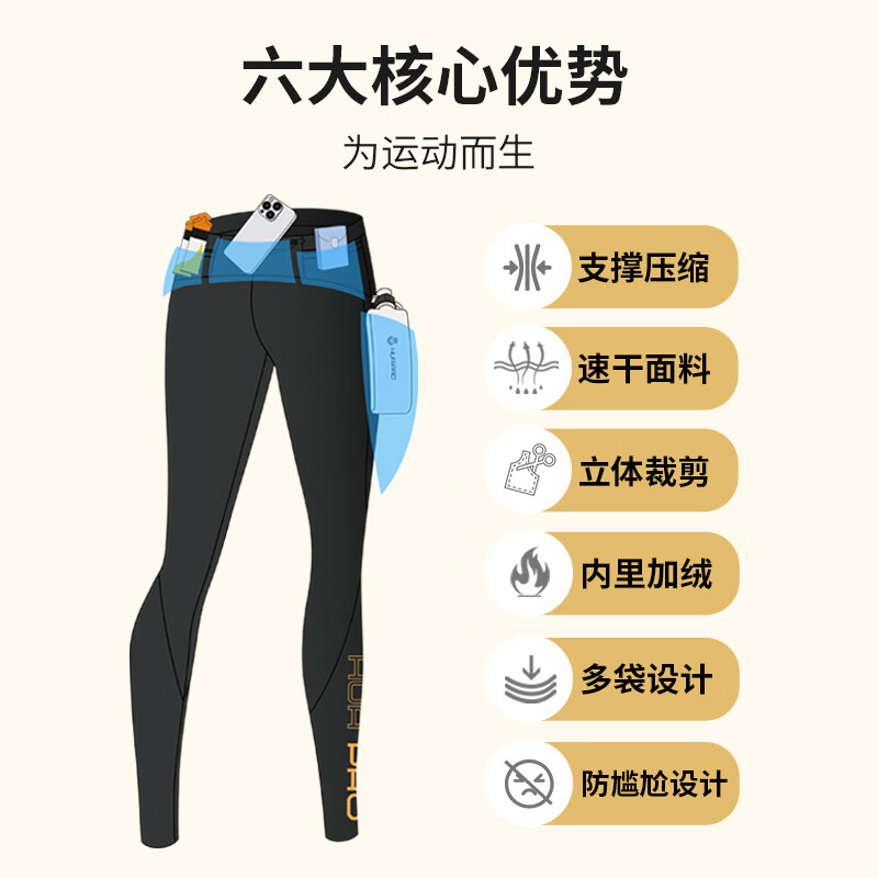 画跑运动裤跑步压缩裤加绒马拉松速干长裤运动套装训练服男裤紧身 男款黑色 2XL