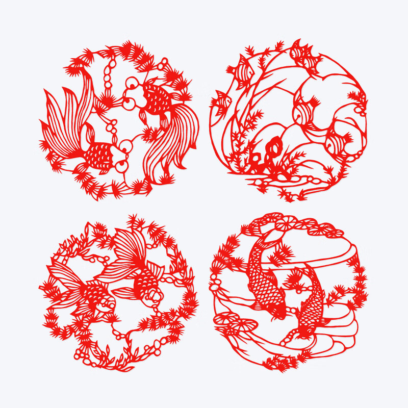 童梦姿十二生肖剪纸 十二生肖纯手工剪纸成品套装中国风手工艺品 小鱼