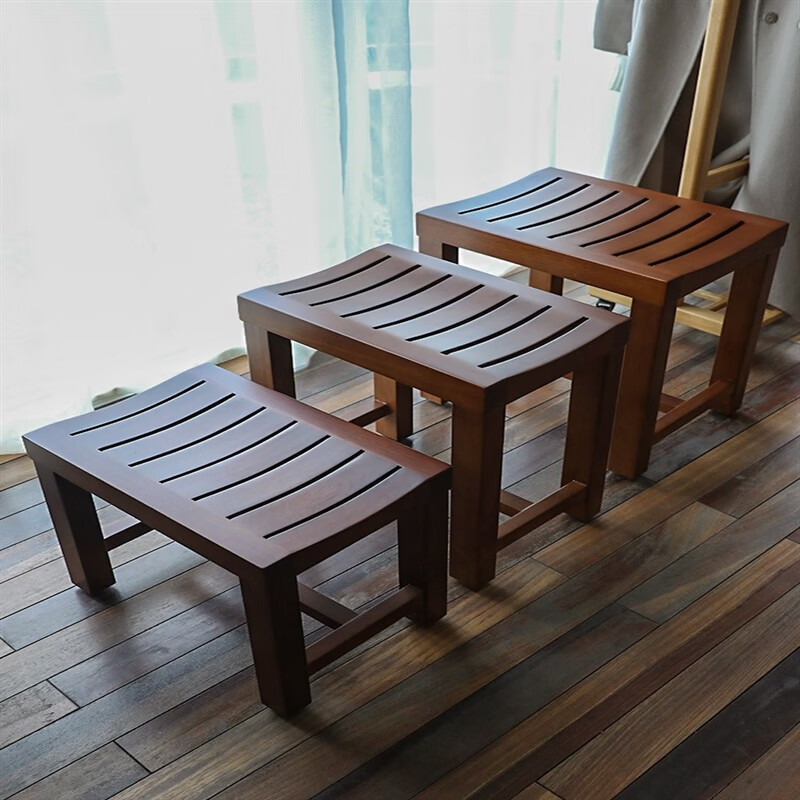 妙普乐浴室三角凳子 防水洗脚凳浴室凳防腐 矮凳换鞋凳实木凳子 老人