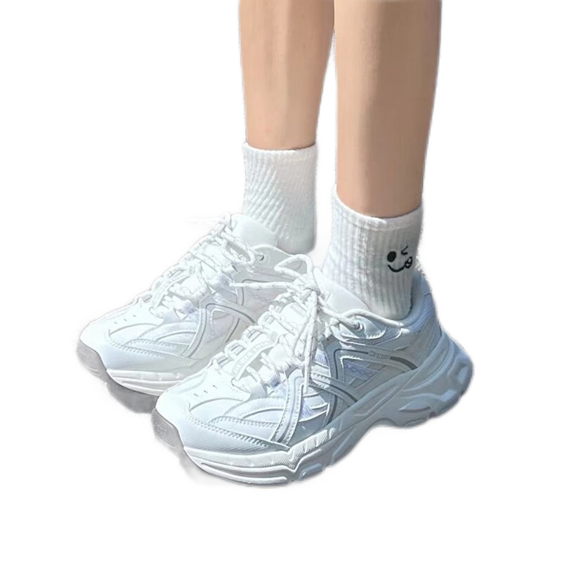 KAPPA卡帕女鞋老爹鞋女2025夏季新款透氣小白鞋情侶同款休閑百搭鞋子女 韓國白/鯊魚灰 【小紅薯同款】 38