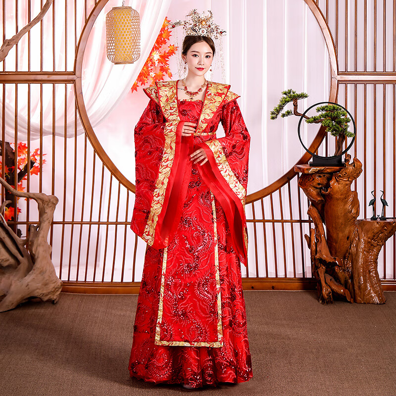 唐制皇后唐朝公主古装汉服女红色古代嫁衣凤冠霞帔戏服皇后 红色衣服