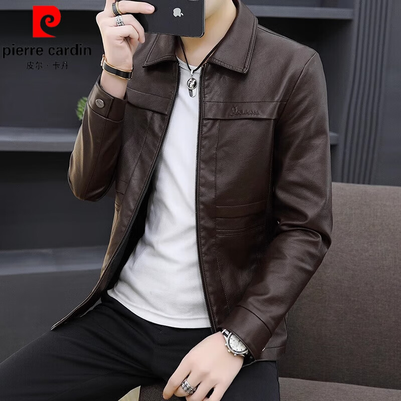皮尔卡丹（pierre cardin）高端男士休闲海宁真皮皮衣2025春秋季男款外套秋冬装绵羊皮皮夹克  8902咖啡 XL 125-140斤