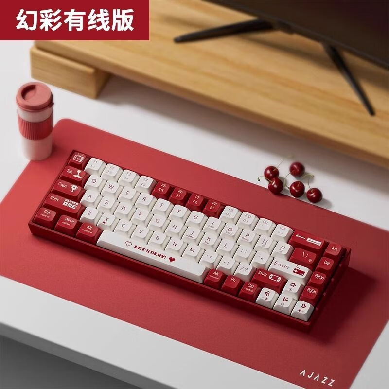 黑爵AK680机械键盘游戏有线热插拔小型键盘无线双模茶轴红轴68键 黑爵AK680红轴红白混彩DIY有线版
