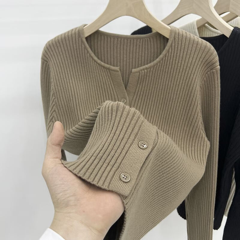 乐拓健2023秋冬秋冬女士针织上衣码打底衫针织打底衫女春秋薄款开衫