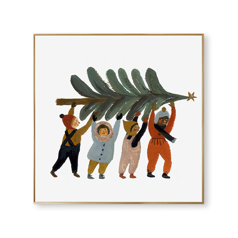 北欧儿童房创意人物插画客厅玄关柜装饰画可爱治愈系小众艺术挂画 a