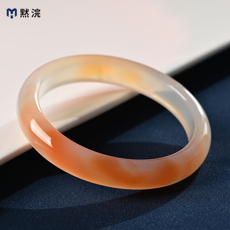 xcl冰种玛瑙俏色玉髓手镯女蜜糖冰糖雪梨一口糖正圈扁条镯子 内径53