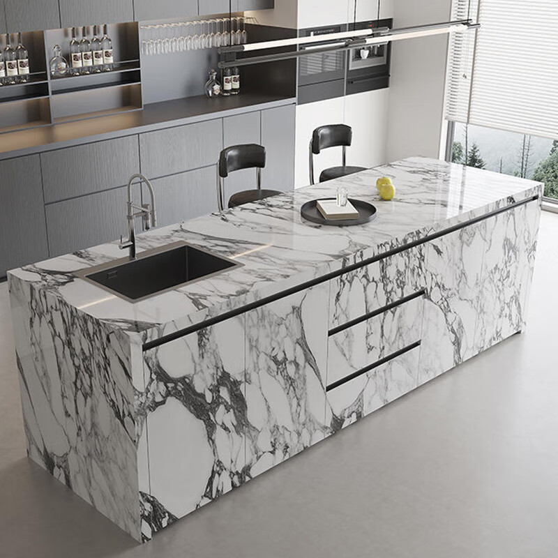 尤亚岩板吧台桌家用轻奢高级中岛台开放式厨房隔断酒吧靠墙一体柜倒台