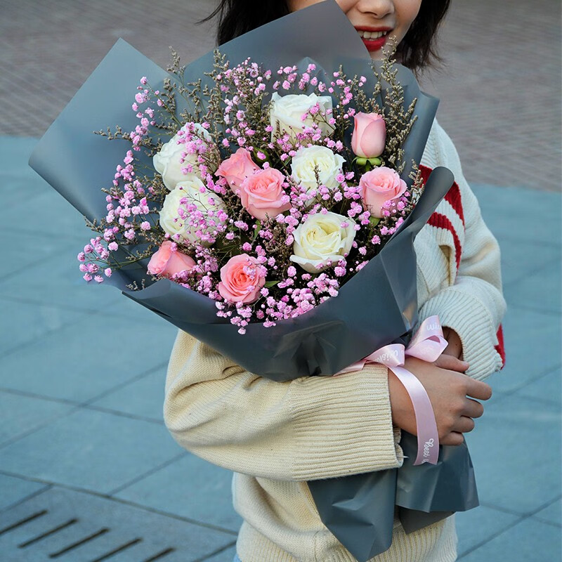 浪漫季节11朵混色玫瑰花束鲜花速递同城配送表白生日送女友老婆纪念日