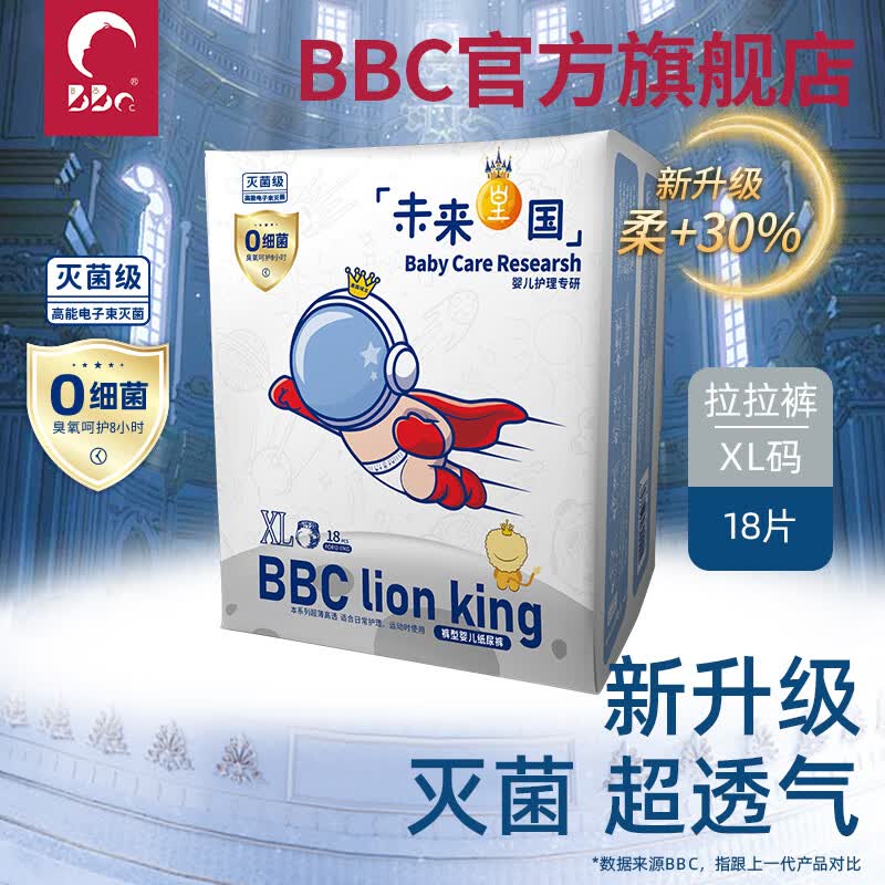 BBC拉拉裤婴儿尿不湿男女宝通用干爽透气吸水瞬吸L/XL/XXL/XXXL 未来皇国XL码拉拉裤18片怎么看?