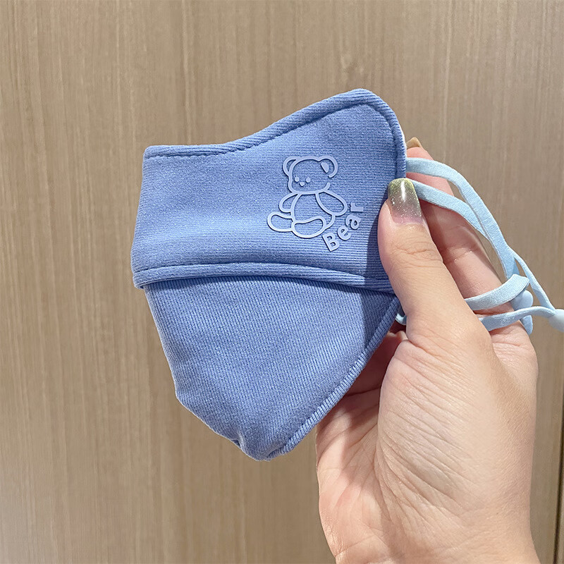 儿童保暖口罩防风防寒 鼻炎防尘学生秋冬加绒加厚面罩纯棉 浅灰可爱小熊【婴幼儿A类品质纯棉】 4-12岁