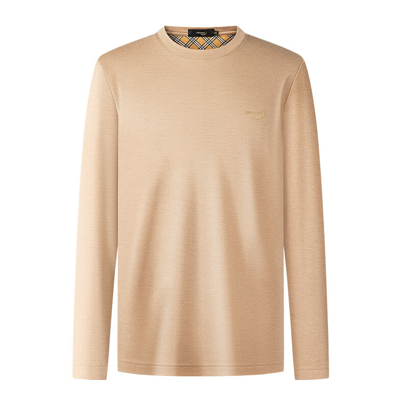 鳄鱼恤(CROCODILE)中青年男士T恤套头圆领柔软亲肤长袖衫 卡其 S 46