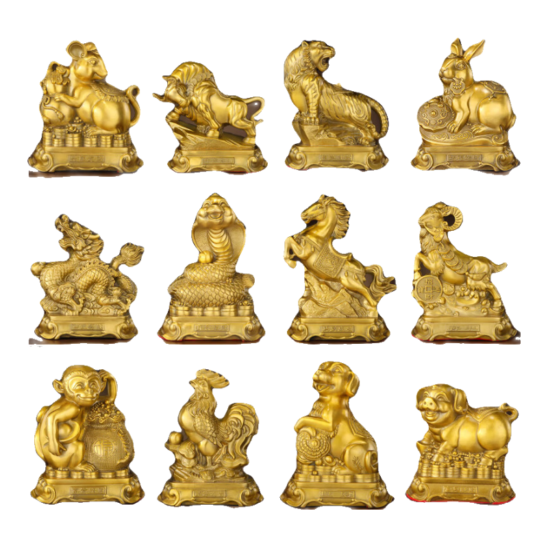 明恩銅十二生肖擺件全套大號(hào)屬相鼠牛雞蛇馬虎兔龍羊猴豬狗裝飾工藝品 【精工黃銅】生肖兔 （特大號(hào)）送福送財(cái)