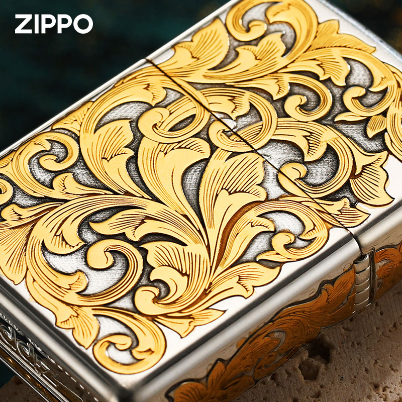 ZIPPO打火机官方正品煤油防风纯银鎏金招财唐草貔貅送男士朋友新年礼物 重甲纯银鎏金唐草貔貅【套餐款】