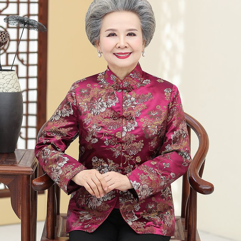 网禾90岁大寿高寿老人寿宴服装女老年人唐装外套春秋奶奶装婚宴外套老