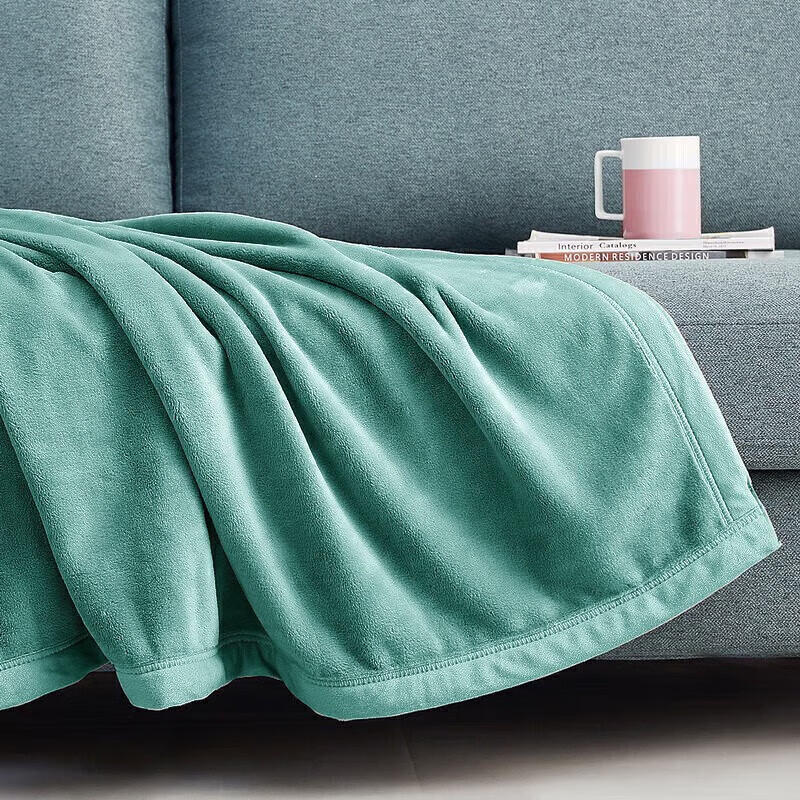 然牌  午睡毛毯 纯色华夫格法兰绒办公室安睡毯 办公室单人空调被 绿色【法兰绒】100*120