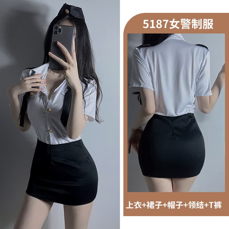 爱如如性感AV空姐女警诱惑激情包臀裙角色扮演制服套5187 女警装 均码