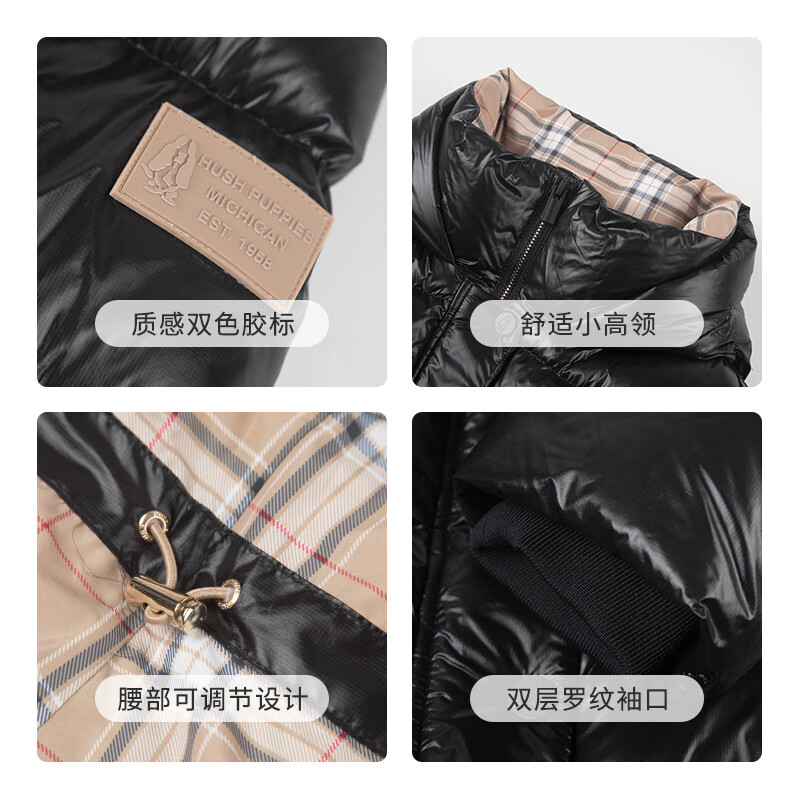 暇步士(Hush Puppies)【学院风】童装儿童女大童冬季新款保暖舒适中长款鹅绒羽绒服 钻石黑 130 cm【充绒量167g】