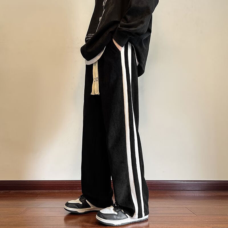 奈代鱼适合腿粗男士穿的秋冬休闲阔腿裤藏蓝色灯芯绒裤子男冬季加绒