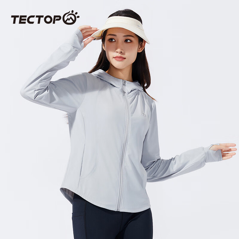 探拓（TECTOP）户外奶盖防晒衣女夏季冰丝凉感透气UPF200+防紫外线防蚊皮肤衣女 冰河灰 S