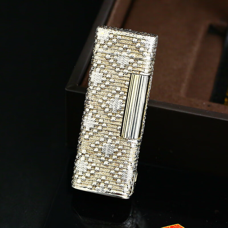 【二手95新】dunhill登喜路充气打火机 18k纯金白金编织 royking定制