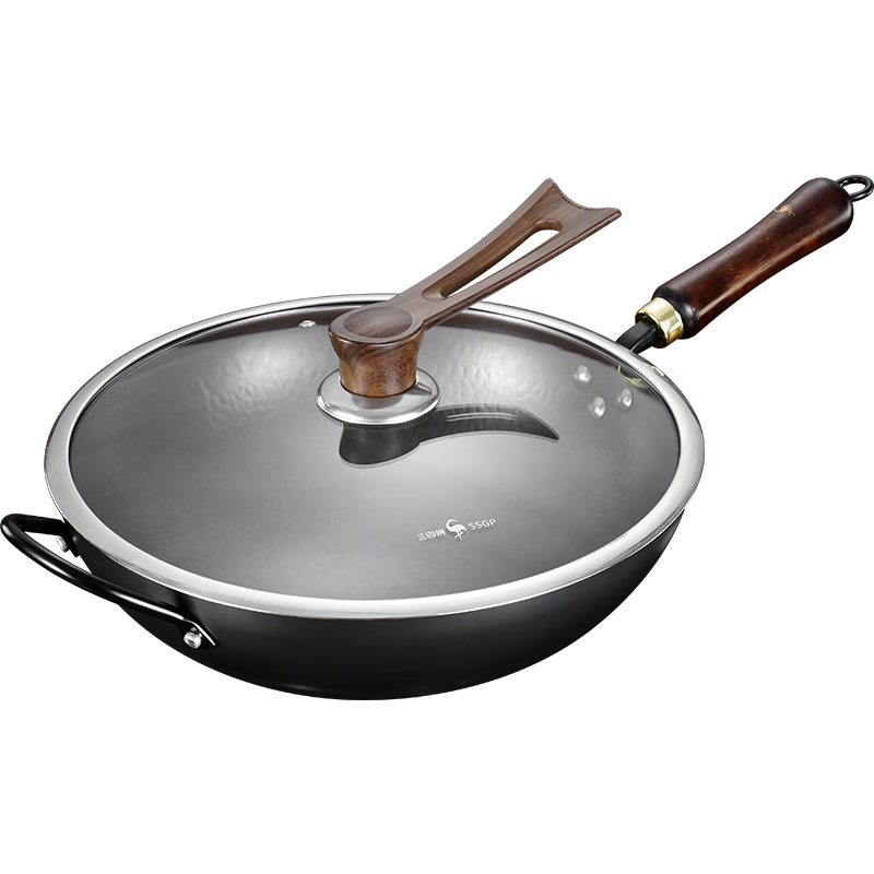 三四钢铁锅炒锅章丘炒菜已开锅燃气灶无涂层熟铁家用精铁锻打34cm 37833