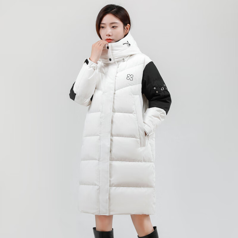雪中飞新款百搭时尚亲肤中长款可拆卸帽【反季清仓】女士羽绒服保暖防寒 白色7478F L 165/88A