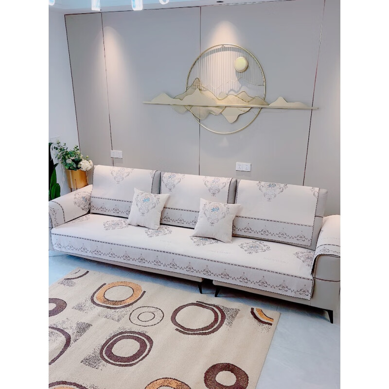 荃姝沙发垫3米全包罩直排沙发盖巾四季通用防滑皮沙发保护现代轻奢坐 贝欢妮黑 雪尼尔提花面料 宽100*长380cm