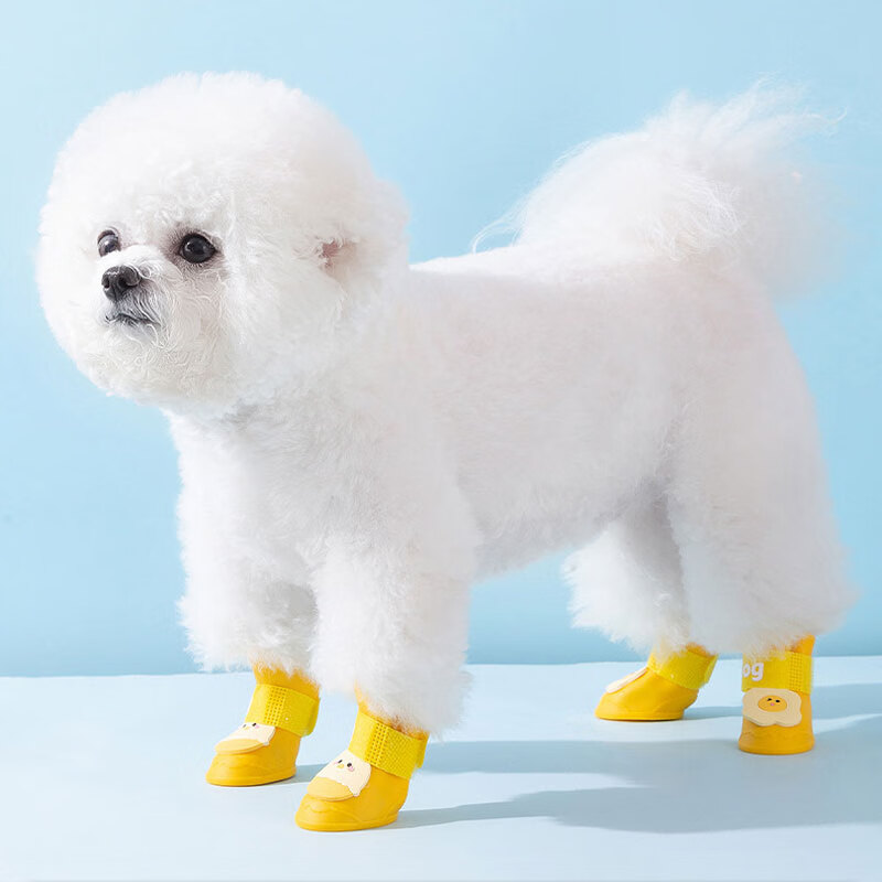 拉维佩特(LOVINGPET)防水狗狗鞋子小型犬狗狗雨鞋硅胶比熊鞋子卡通小狗鞋子宠物鞋 邦迪蓝 L(建议体重8-15斤)