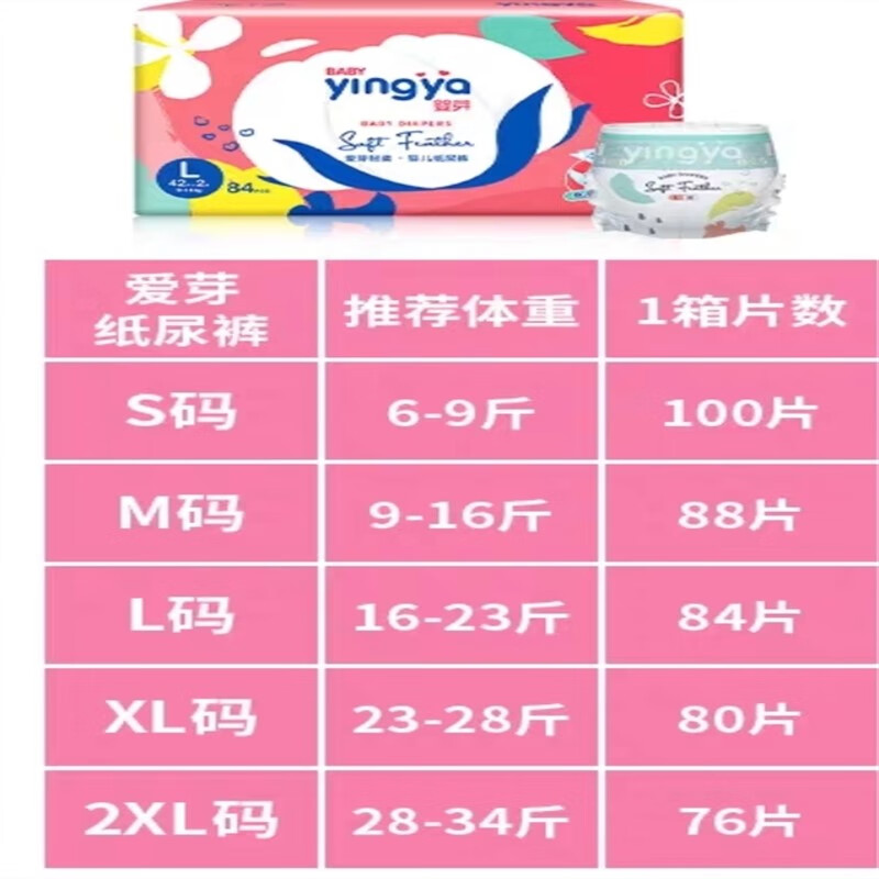 婴芽(yingya)透气爱芽拉拉裤纸尿裤婴儿干爽尿不湿宝宝 s 纸尿裤 2包