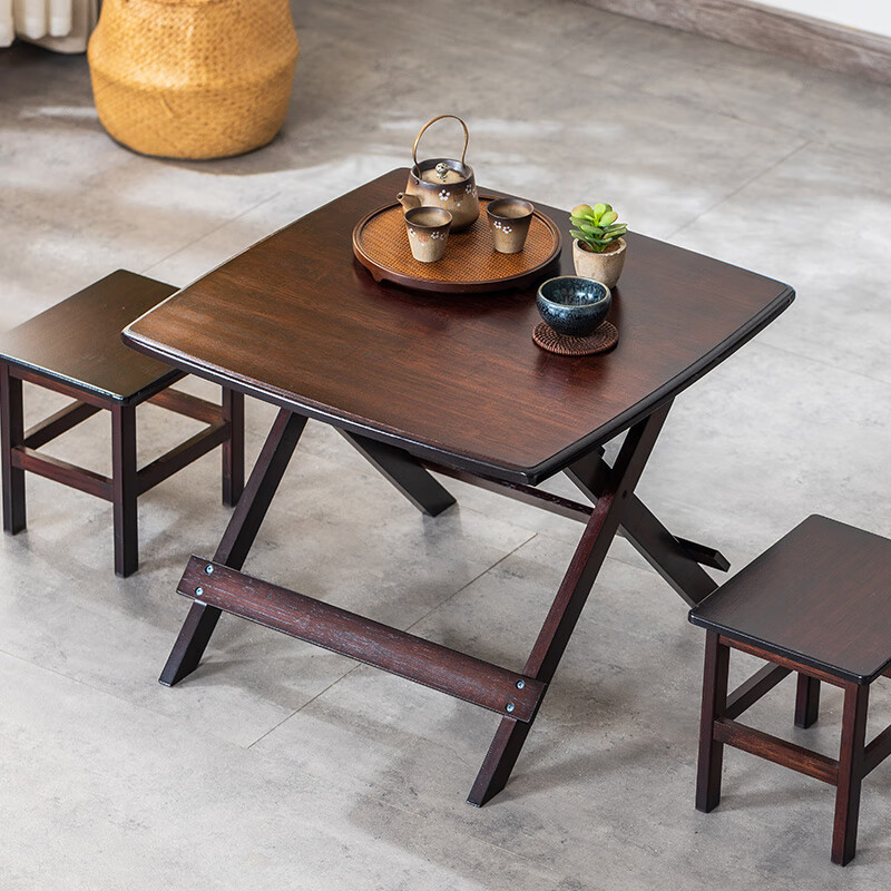 省空间简易吃饭桌户外便携摆摊租房小户型方桌子 60胡桃色折叠方桌