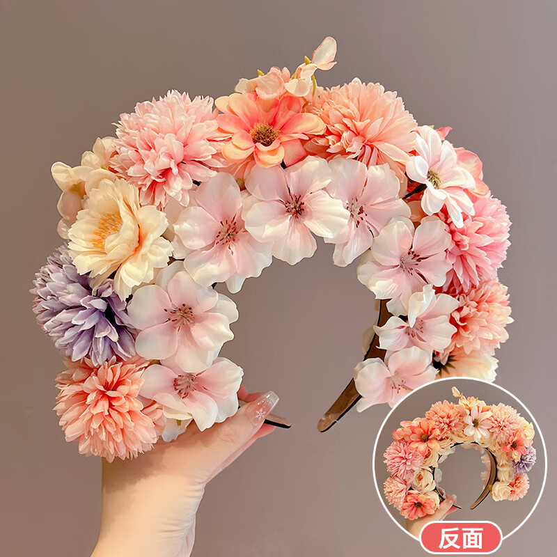 mo)儿童发箍簪花女童汉服民族风发饰头箍小女孩新款花朵花环头饰道具