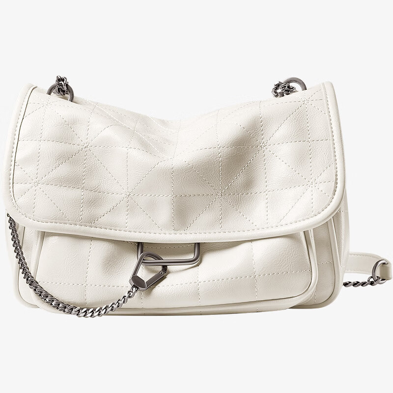 polo)女包单肩斜挎女士包包软皮包时尚大容量链条包真牛皮 白色