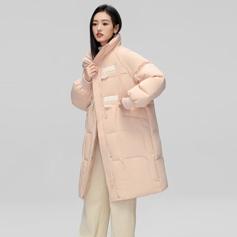 雪中飞秋冬可拆卸针织连帽显瘦保暖【反季清仓】女士长款鸭绒羽绒服女 粉色 S 160/84A