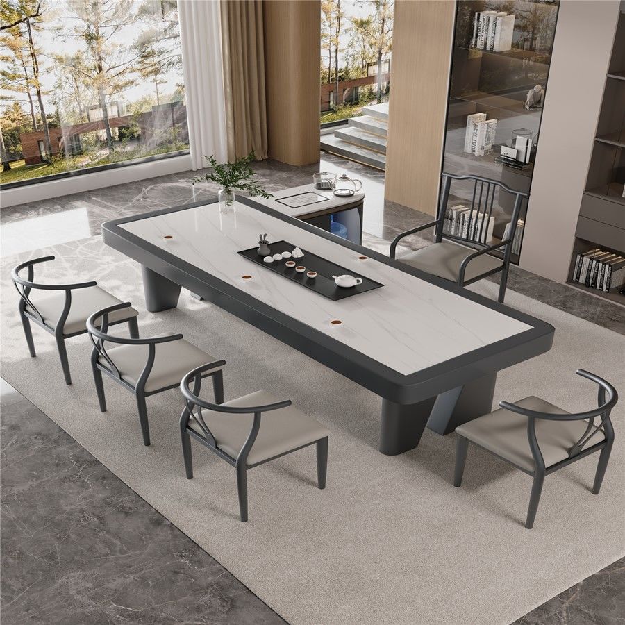 衔口茶台茶桌椅组合轻奢岩板高端现代极简一体家用办公泡茶会客会议桌