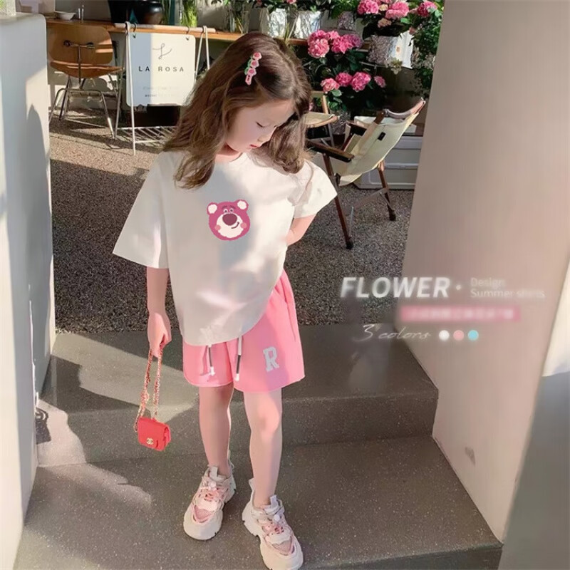 宫钰悦女童短袖t纯棉洋气儿童t恤衫女夏季宽松可爱卡通半袖上衣中大