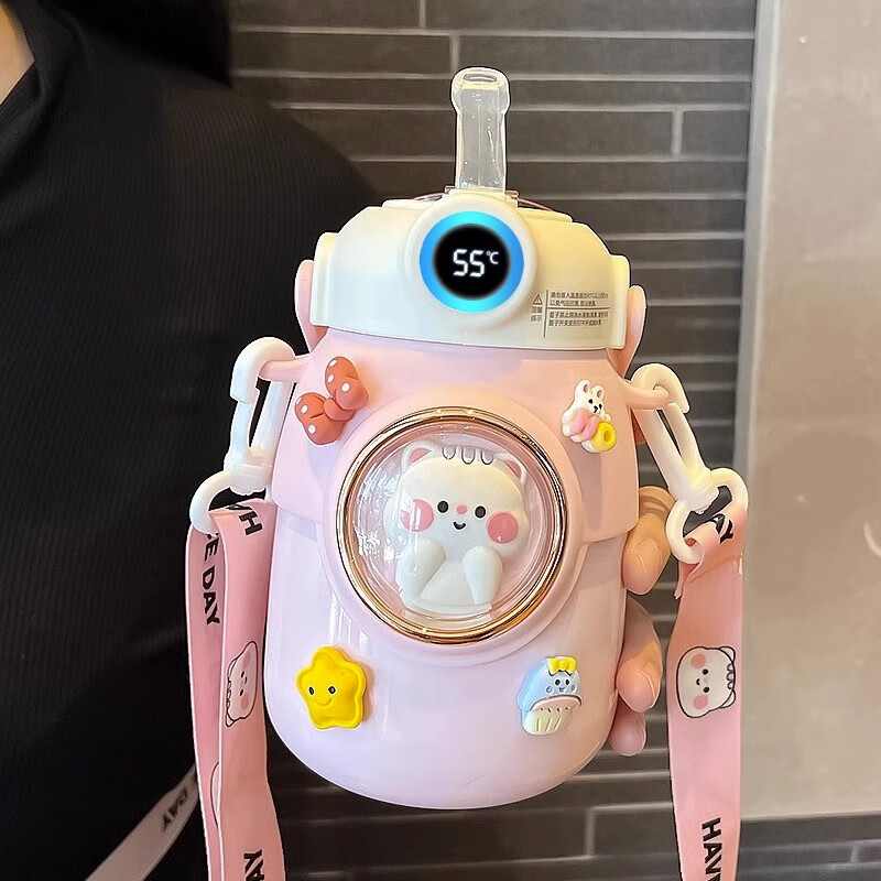 初和（CRUHRE）保温杯女2024新款高颜值食品级316儿童水杯上学专用学生可爱杯子 316熊猫白刻名字 700ml