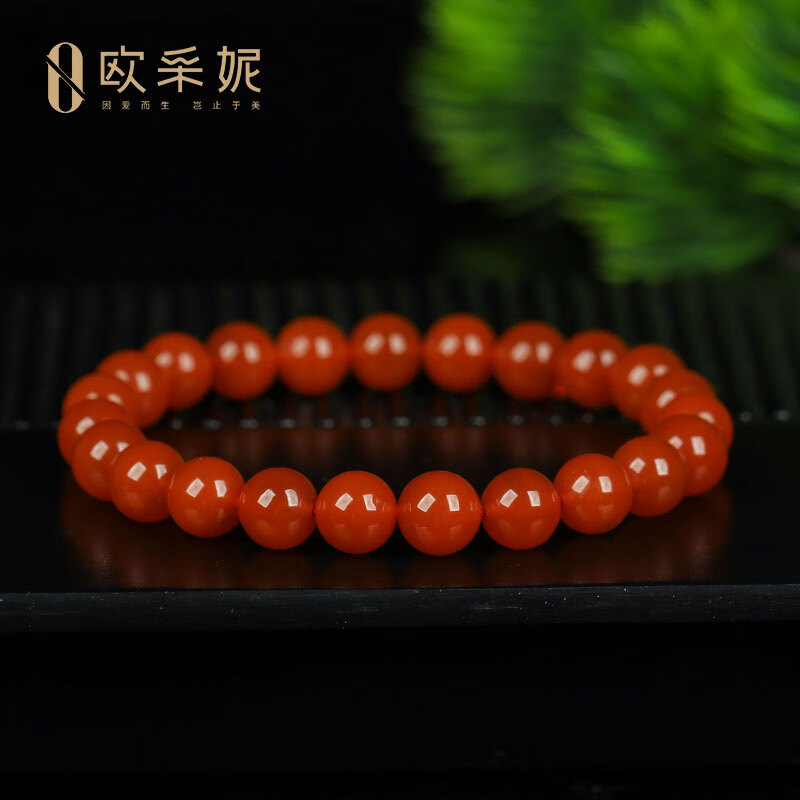 欧采妮凉山南红手串收藏级玛瑙单圈手链佛珠冰红满色男女本命年礼物 8mm