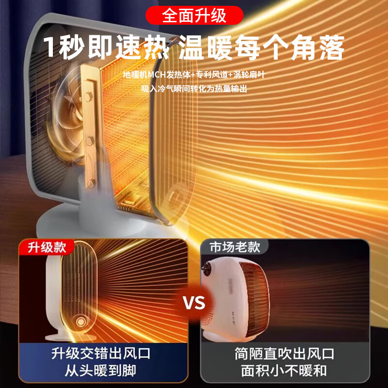 哲驰【快速制暖】取暖器轻音桌面暖风机家用电暖器全屋升温大面积浴室电热器办公室暖腿神器烤火热风机 2台装【尊享款】冷暖两用 |倾倒断电|轻音低噪