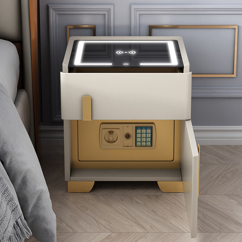 妙普乐实木隐藏保险柜 隐藏式保险箱床头柜简约现代皮质床边柜储物