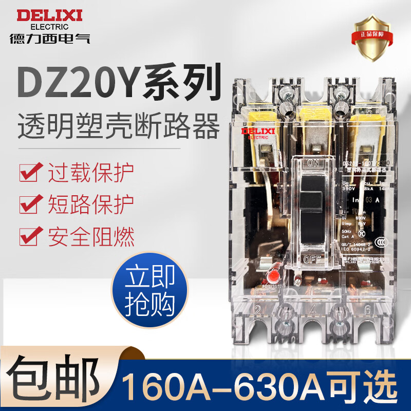 德力西电气（DELIXI ELECTRIC）塑壳式断路器DZ20T-100A150250A400A/3300 三相断路器透明 3P 100A