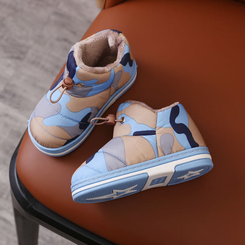 冬季室内加绒加厚高帮儿童棉鞋男女童防滑保 天蓝色 羽绒棉鞋 22码 22