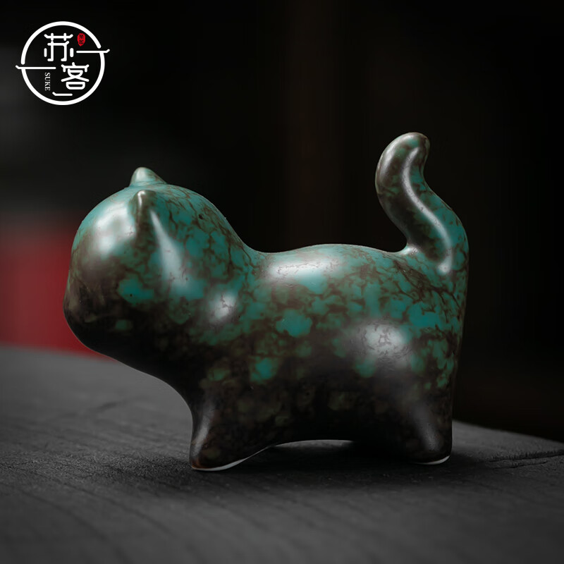 苏客萌猫似虎茶宠摆件创意精品高档茶道桌面装饰品功夫茶具配件 萌猫